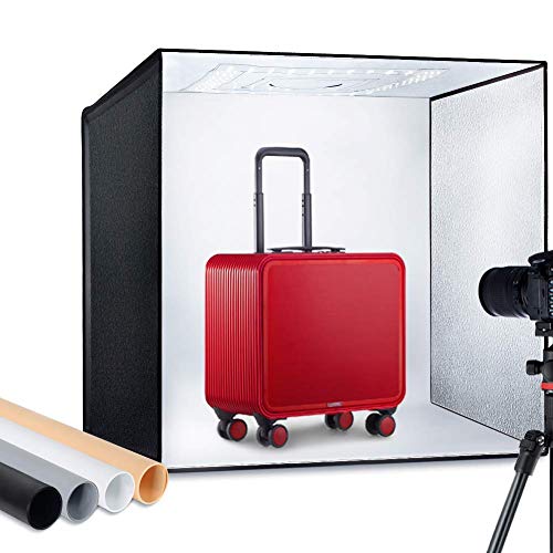 ESDDI Photo Studio Light Box 24"/ 60cm Brillo Ajustable Portátil Plegable Gancho y Loop Stand Profesional Cuadro de Mesa Fotografía Kit de iluminación 156 Luces LED 4 Fondos de Colores