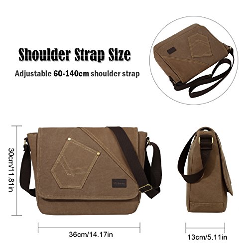 Eshow Bolsos Bandolera para Hombres Mensajero 14 Pulgadas Portátil Casual Tela Hombro Vintage Messenger Laptop