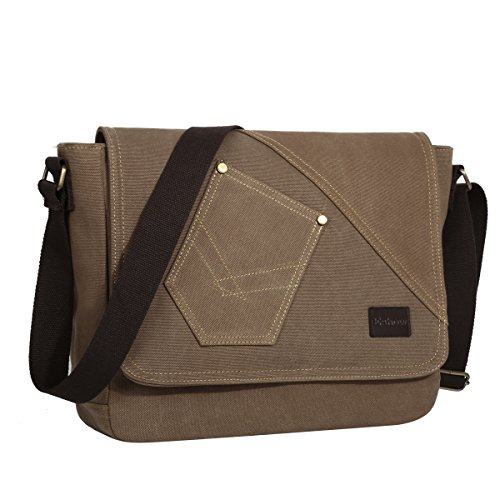 Eshow Bolsos Bandolera para Hombres Mensajero 14 Pulgadas Portátil Casual Tela Hombro Vintage Messenger Laptop