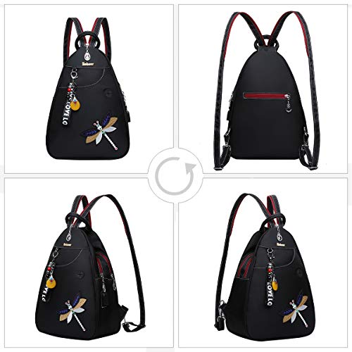 Eshow Mochila Bolso Bandolera para Mujeres y Chicas de Tela Nylon con Puerto de USB Viaje Casual Escolares