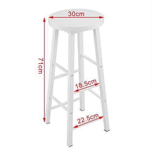 eSituro 2X Taburetes de Bar Sillas Altas, Asiento de MDF Juego de 2 Taburete Alto Patas de Metal Sillas Comedor Blanco