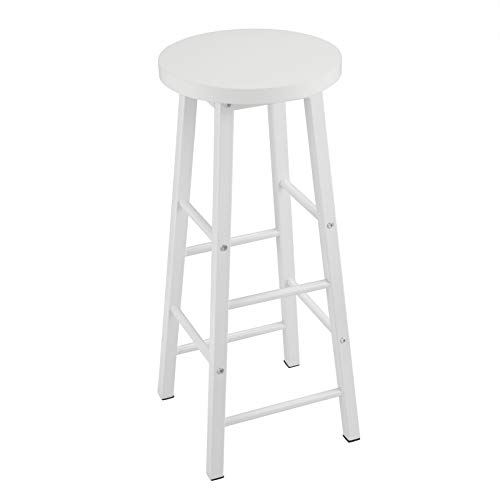 eSituro 2X Taburetes de Bar Sillas Altas, Asiento de MDF Juego de 2 Taburete Alto Patas de Metal Sillas Comedor Blanco