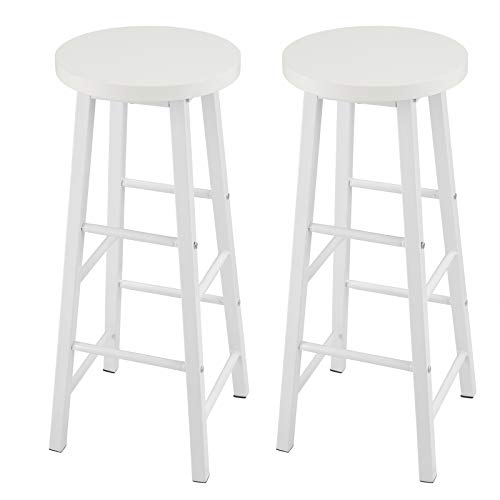 eSituro 2X Taburetes de Bar Sillas Altas, Asiento de MDF Juego de 2 Taburete Alto Patas de Metal Sillas Comedor Blanco