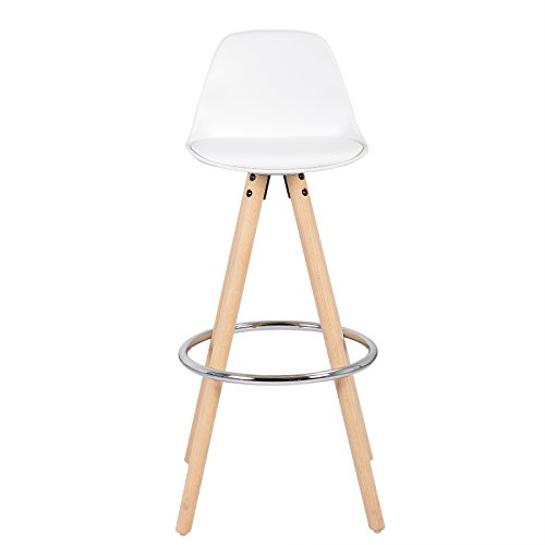 eSituro 2X Taburetes de Bar Sillas Altas, Asiento Tapizado de Cuero Sintético Juego de 2 Taburete Alto Patas de Madera con Respaldo Sillas Comedor Blanco SBST0215