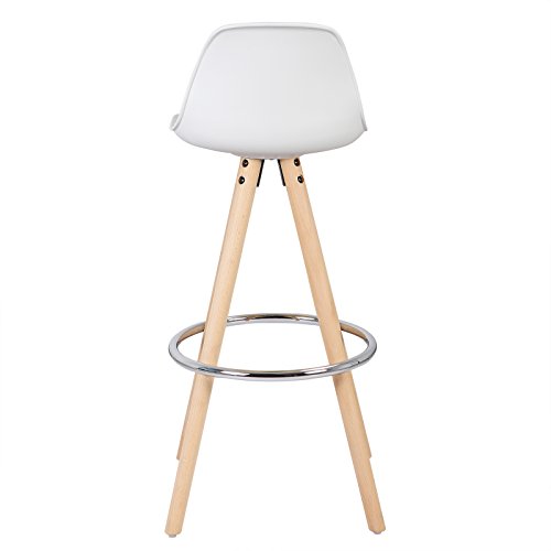 eSituro 2X Taburetes de Bar Sillas Altas, Asiento Tapizado de Cuero Sintético Juego de 2 Taburete Alto Patas de Madera con Respaldo Sillas Comedor Blanco SBST0215