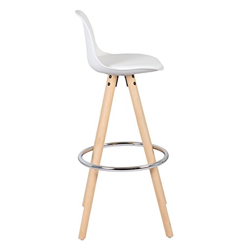 eSituro 2X Taburetes de Bar Sillas Altas, Asiento Tapizado de Cuero Sintético Juego de 2 Taburete Alto Patas de Madera con Respaldo Sillas Comedor Blanco SBST0215