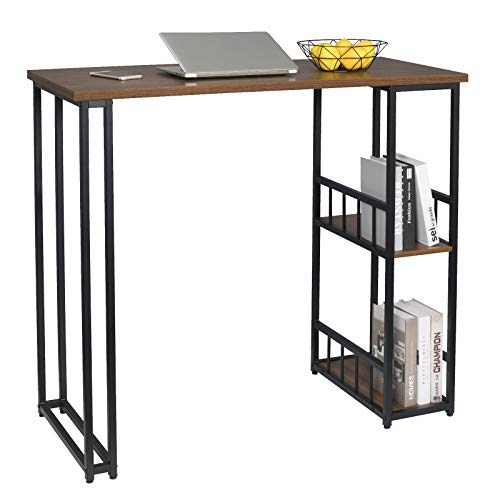 eSituro Mesa de Bar Mesa de Cafetería Mesa de Barra Mesa de Cocina Alta con Estructura de Metal con 2 Estantes 120x50x105cm Haya Oscura SBST0399