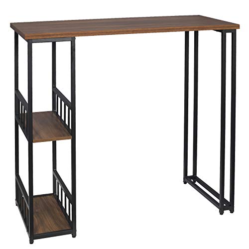 eSituro Mesa de Bar Mesa de Cafetería Mesa de Barra Mesa de Cocina Alta con Estructura de Metal con 2 Estantes 120x50x105cm Haya Oscura SBST0399