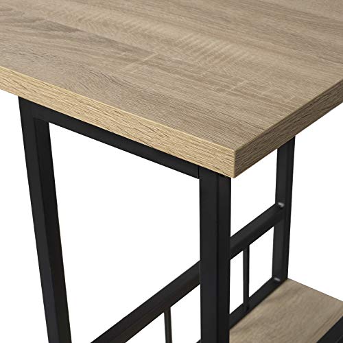 eSituro Mesa de Bar Mesa de Cafetería Mesa de Barra Mesa de Cocina Alta con Estructura de Metal con 2 Estantes 120x50x105cm Roble Claro SBST0401