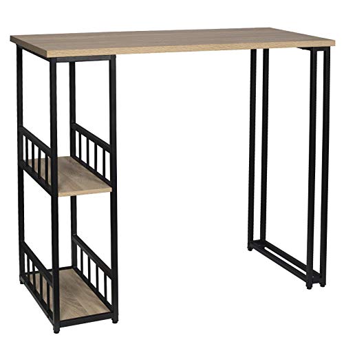 eSituro Mesa de Bar Mesa de Cafetería Mesa de Barra Mesa de Cocina Alta con Estructura de Metal con 2 Estantes 120x50x105cm Roble Claro SBST0401