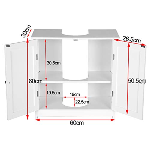 eSituro Mueble Bajo Lavabo Armario de Suelo para Baño Mueble de Baño Organizador 2 Puertas, MDF Blanco 60 x 30 x 60 cm SBP0014