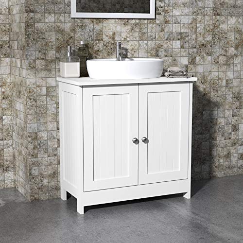 eSituro Mueble Bajo Lavabo Armario de Suelo para Baño Mueble de Baño Organizador 2 Puertas, MDF Blanco 60 x 30 x 60 cm SBP0014