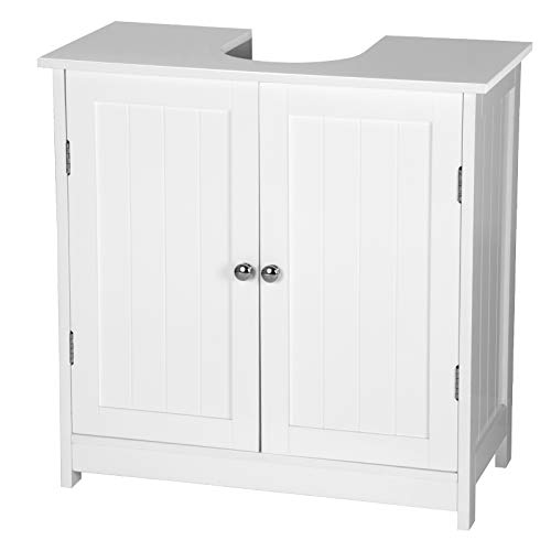 eSituro Mueble Bajo Lavabo Armario de Suelo para Baño Mueble de Baño Organizador 2 Puertas, MDF Blanco 60 x 30 x 60 cm SBP0014