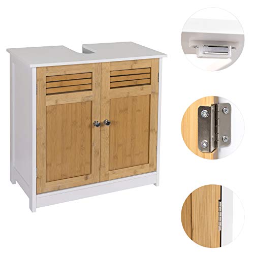 eSituro Mueble Bajo Lavabo Armario de Suelo para Baño Mueble de Baño Organizador Estante de Baño Armario de Almacenamiento, MDF Blanco+Natural 60x30x60cm SBP0048