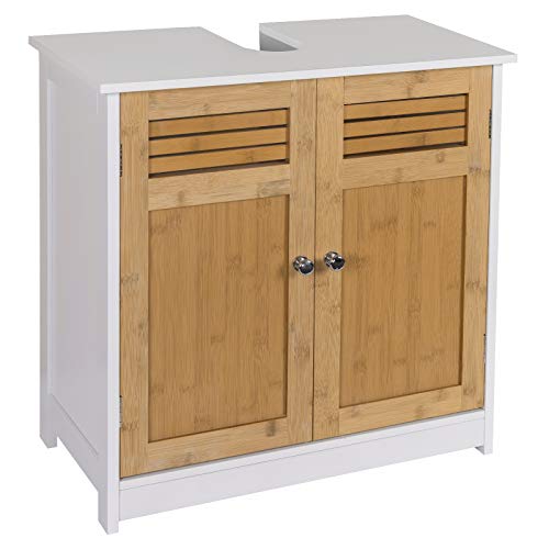 eSituro Mueble Bajo Lavabo Armario de Suelo para Baño Mueble de Baño Organizador Estante de Baño Armario de Almacenamiento, MDF Blanco+Natural 60x30x60cm SBP0048