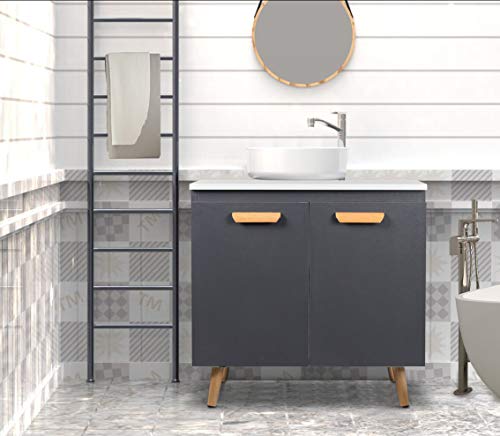 eSituro Mueble Bajo Lavabo Armario de Suelo para Baño Mueble de Baño Organizador Estante de Baño Gabinete de Almacenamiento, MDF Gris/Blanco SBP0060