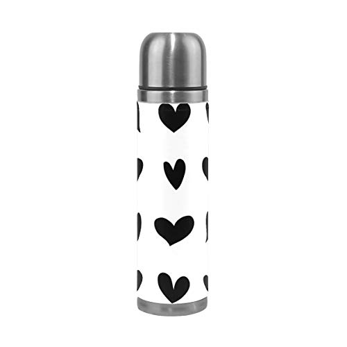 Eslifey - Botella de agua de acero inoxidable aislada con doble vacío, con iconos de corazón, 500 ml, color negro