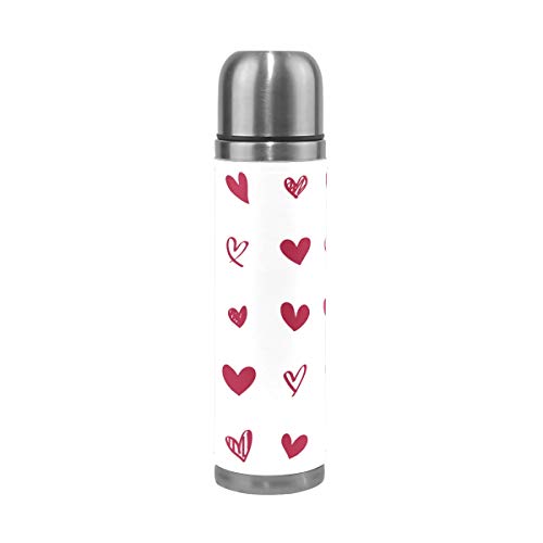 Eslifey - Botella de agua de acero inoxidable aislada con doble vacío, con iconos de corazón rojo, 500 ml