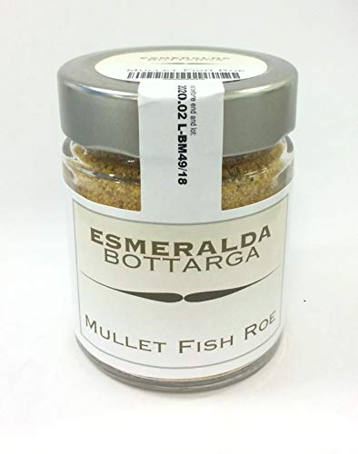 Esmeralda Bottarga rallada en tarro de 70 g - Caviar mediterráneo - (Huevas de salmonete secas) Captura salvaje kosher del mar Mediterráneo