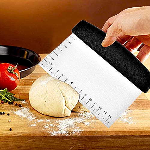 Espátula de Masa Cocina 2 PZ Cuchillo Masa de Pan, Raspador Masa Herramientas Repostería, Espátula Rasqueta de Acero Inoxidable, con Guía de Medición, para Cortar Masa de Pizza, Pasteles, Tortitas