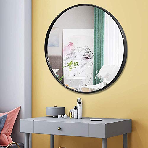 Espejo de Pared de 70cm, Espejo Redondo Grande Premium Marco de Metal Negro Cepillado Moderno Espejo Colgante de Maquillaje para decoración del hogar, tocador, baño, Sala de Estar, Dormitorio