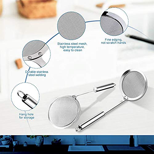 Espumaderas de Cocina 3 PZ Colador de Acero Inoxidable Malla Fina de Acero Inoxidable Filtros de Malla Fina Coladores Acero Inoxidable con Manija Herramienta de Cocina para Grasa Estofado de Espuma