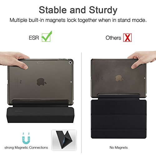 ESR Funda iPad Air Silicona [Auto-Desbloquear] y Función de Soporte [Ligera] de Cuero Sintético y Plástico Duro Transparente Esmerilado Smart Cover Cáscara para Apple iPad Air -Negro