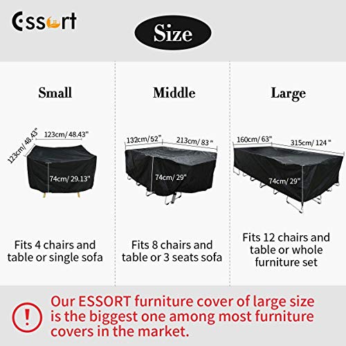 Essort Funda Mesa Jardin 213x123x74cm, Fundas para Muebles de Jardin Impermeables, Juego de Fundas para Sofa de Jardin, al Aire Libre, Patio, Plazas Funda para Sofa de Esquina, Mesa y Sillas, Negro