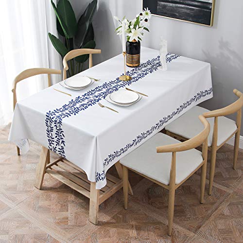 Essort Rectangle Mantel para Mesa PVC Hule Mantel Cuadrado para Comedor, Impermeable y Prueba de Aceite Vid Azul 137 x 275 cm