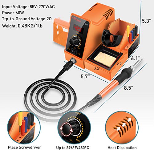 Estación de Soldadura, AICase 60W Digital 200-480℃ Kit del Soldador Eléctrico Profesional,Soldador Hierro del ESD,Alcanza Rápidamente Calentar (SD2)