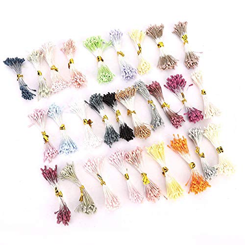 Estambre de flores, 1800 piezas Accesorio para sombreros de estambre de flores artificiales 1 mm Perlas dobles Cabezas dobles Mezcla Color Pistilos de flores DIY Fabricación artesanal Estambre de flor