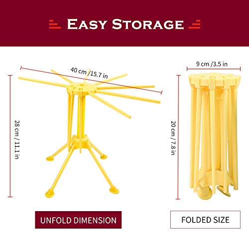 Estante de secado de pasta plegable - Estante de secado de pasta con secador de fideos domésticos de 10 bar - Compacto Fácil de almacenar Instalación rápida (Amarillo)