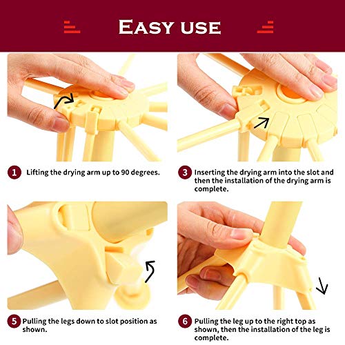 Estante de secado de pasta plegable - Estante de secado de pasta con secador de fideos domésticos de 10 bar - Compacto Fácil de almacenar Instalación rápida (Amarillo)