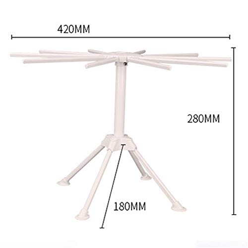 Estante de secado para pasta casera con 10 asas de barra plegables, para hacer pasta fresca, soporte para secado de fideos, fácil almacenamiento y configuración rápida Tamaño libre blanco