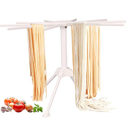 Estante de secado para pasta casera con 10 asas de barra plegables, para hacer pasta fresca, soporte para secado de fideos, fácil almacenamiento y configuración rápida Tamaño libre blanco