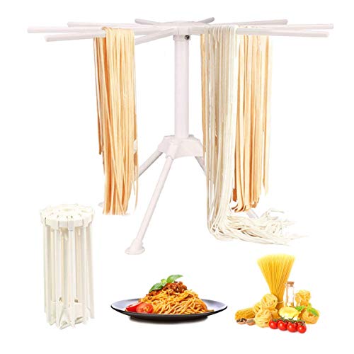 Estante de secado para pasta casera con 10 asas de barra plegables, para hacer pasta fresca, soporte para secado de fideos, fácil almacenamiento y configuración rápida Tamaño libre blanco