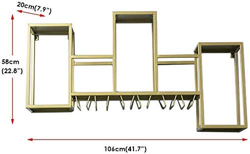 Estante para vinos de Pared de Gran tamaño de 41,7 Pulgadas con pie de página para Cocina, Comedor, Bodega o Bar - Vitrinas nórdicas para Montaje en Pared - Marco de Hierro Dorado