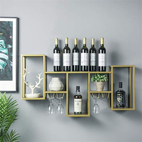 Estante para vinos de Pared de Gran tamaño de 41,7 Pulgadas con pie de página para Cocina, Comedor, Bodega o Bar - Vitrinas nórdicas para Montaje en Pared - Marco de Hierro Dorado