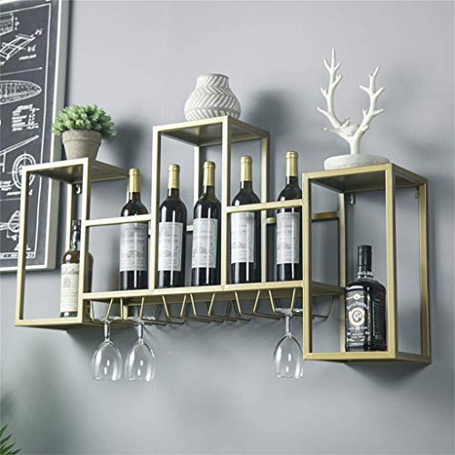 Estante para vinos de Pared de Gran tamaño de 41,7 Pulgadas con pie de página para Cocina, Comedor, Bodega o Bar - Vitrinas nórdicas para Montaje en Pared - Marco de Hierro Dorado