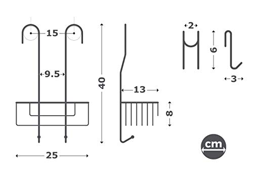 Estantería Baño Acero Inoxidable – Organizador Baño Colgante con Ganchos – Estanterías para Accesorios Baño Recubiertas de Silicona para Disminuir Ruido (40 x 25 x 13 cm)