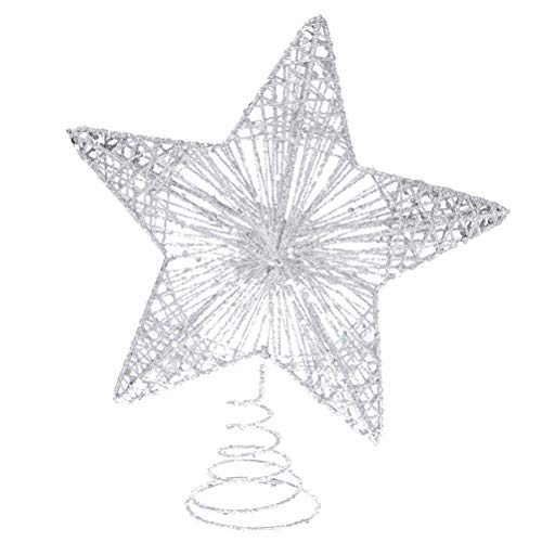 Estrella de árbol de Navidad, 5 puntos, estrella de árbol para hristmas, adorno de estrella con purpurina, decoración de copa de árbol, color plateado (20,3 cm)