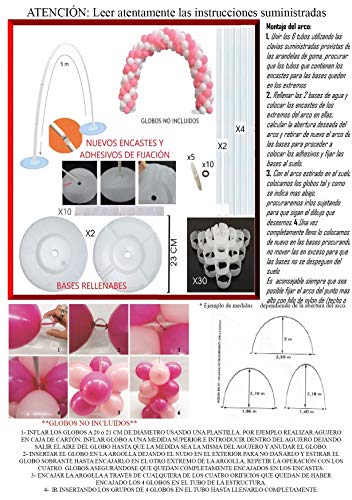 Estructura para Arco DE Globos 5 Metros con Soportes Adhesivos + 2 Bases RELLENABLES DE Agua + 30 Clips FIJADORES DE Globos