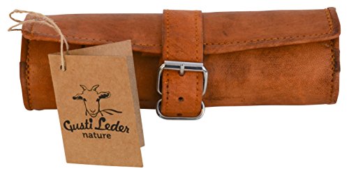 Estuche de Cuero Gusti Leder"Robbie" Lápicero Funda para Bolígrafos Lápices Utensilios de Maquillaje Marrón S15b