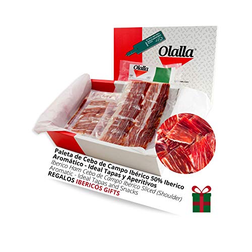 Estuche Paleta de Jamon de Cebo de Campo Iberico 50% Raza Iberica - 10 Sobres Loncheados de 100 gr Jamon Iberico Cortado a Mano y Envasados al Vacio - Embutidos Ibericos de Bellota – Loncheado 1 kg