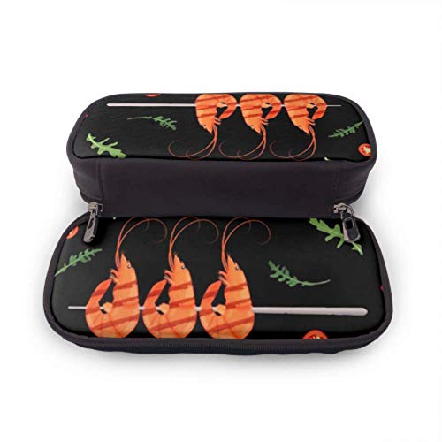 Estuche para lápices - Brochetas de camarones a la parrilla Tasty Fresh Cocido Estuche para lápices de alta capacidad Organizador de papelería Bolsa de maquillaje de viaje multifunción, Estuche para