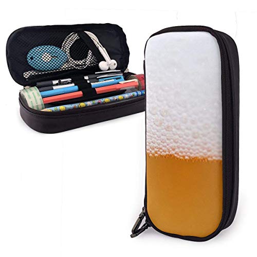 Estuche para lápices de cuero PU de espuma de cerveza de barril, organizadores de papelería duraderos para estudiantes con cremallera doble para la oficina de la escuela 1.5inx3.5x8 in