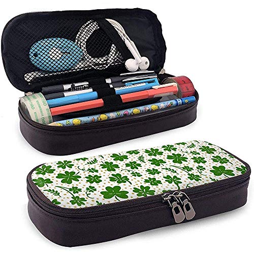 Estuche para lápices Día de San Patricio Trébol de cuatro hojas Lucky Lucky Capacity Lápiz Bolsa Maquillaje Bolígrafo