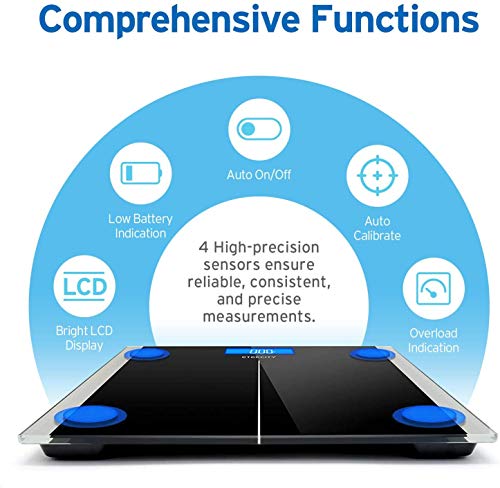 Etekcity Báscula de Baño Digital de Alta Medición Precisa 5kg-180kg con Diseño Extraplano y LCD Retroiluminación, Negro EB9380H