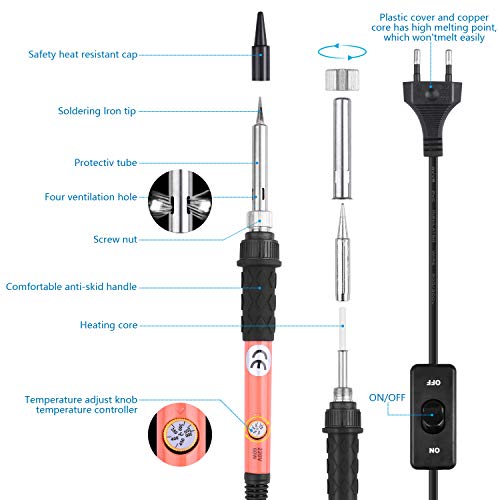 ETEPON Soldador Estaño 30 Piezas, Kit de Soldadura Completo para Trabajos de Soldadura, Eléctrico, Joyería ET007