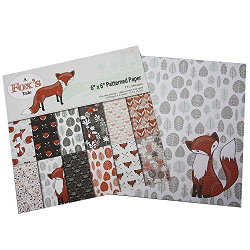 Eternitry 24 Piezas Scrapbook Background Paper Single-Sided Cartoon Fox Imprime Álbum de Fotos Origami Papeles DIY Niños Adultos Scrapbooking Craft Card 6"x 6" Pulgadas